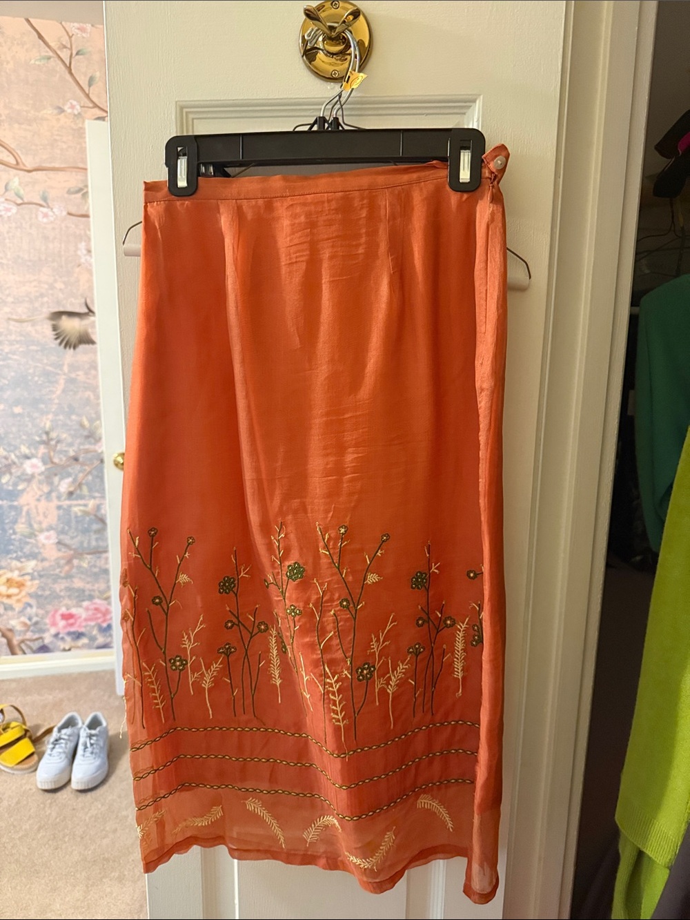 Arden B Orange Embroidered Midi Skirt